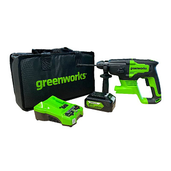 24В Перфоратор аккумуляторный бесщеточный Greenworks GD24SDS2 2 ДЖ, 24V, (в вомплекте АКБ 4АЧ и ЗУ)