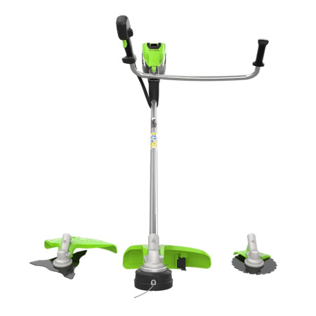 Триммер аккумуляторный Greenworks, 82V, 2,0 кВт, 46 см, c трехлопастным ножом и кусторезом, без АКБ