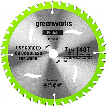 Пильный диск по дереву для циркулярной пилы Greenworks, 184x1.75/1.13x20 мм; 40T